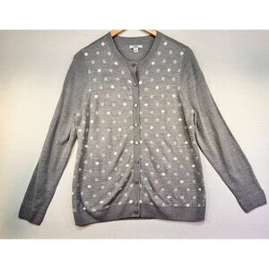 Croft & Barrow Womens Cardigan Sweater Large Grey Polka Dot